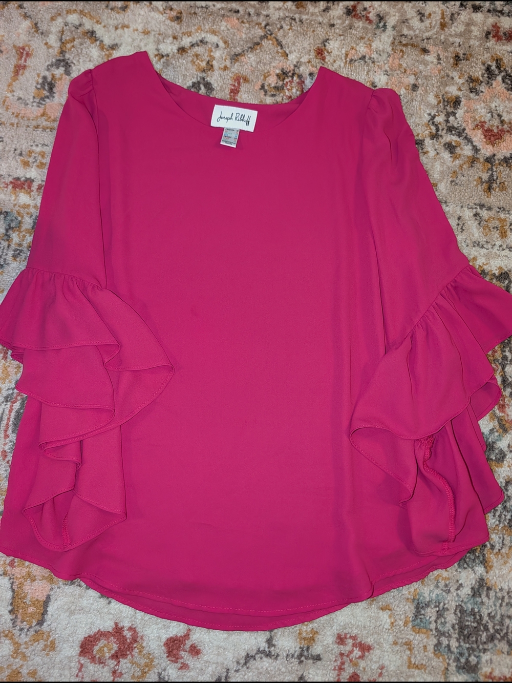 Joseph Ribkoff Women's M Hot Pink Ruffle Sleeve Blouse Office Wedding Cute